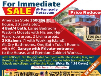 American Style Independent House for Immediate Sale at Pampady, Kottayam.